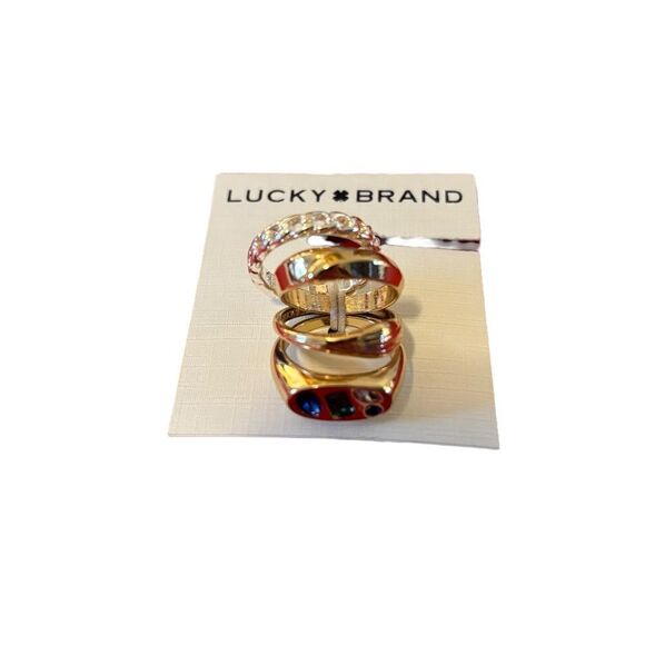 Two Tone Jeweled Ring Stack Set. 4 Rings in total. 3 in Gold Tone, 1 in Silver. - Picture 4 of 6